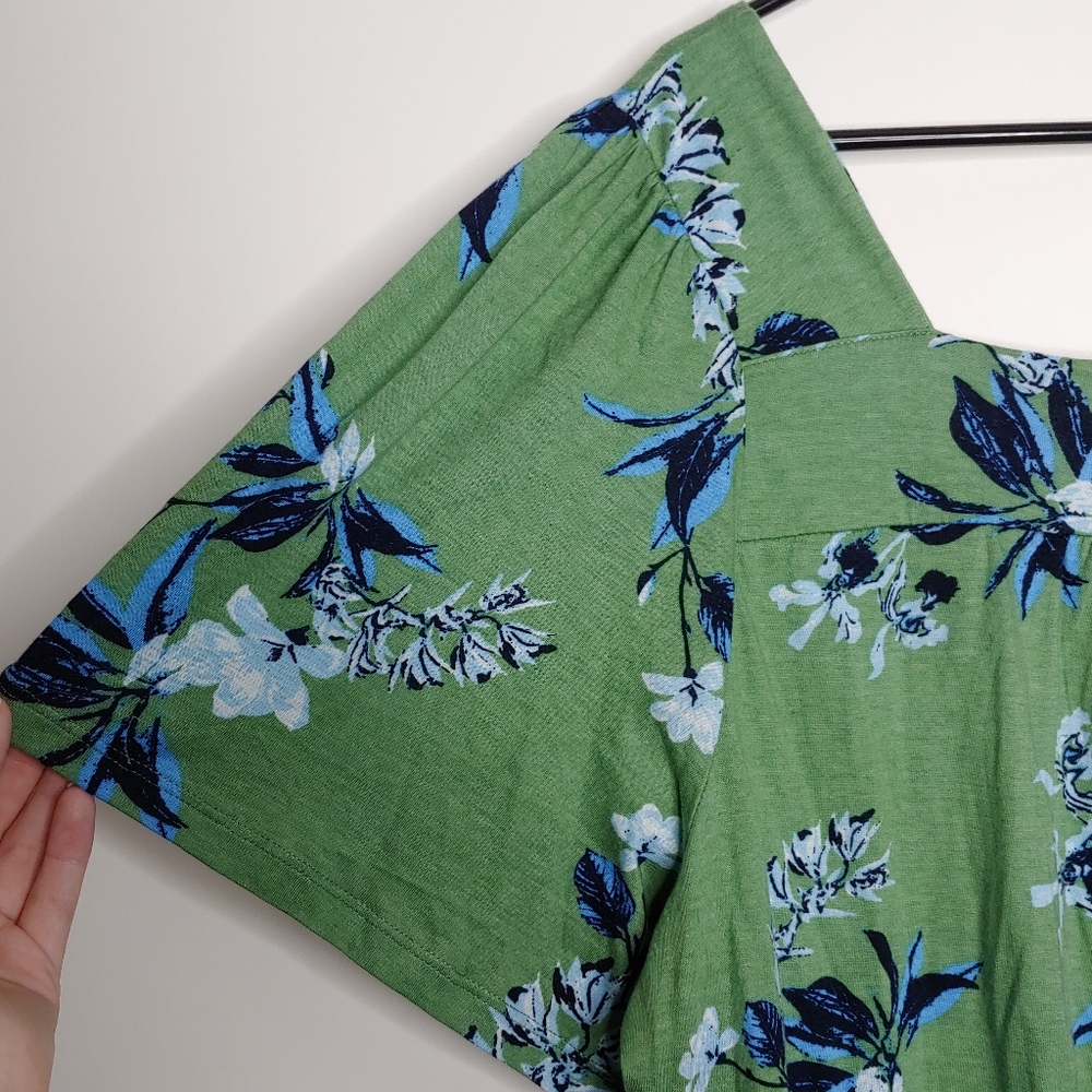 Lucky Brand Green Floral Square Neck Short Sleeve Blouse Size XXL New With Tags - Picture 13 of 16